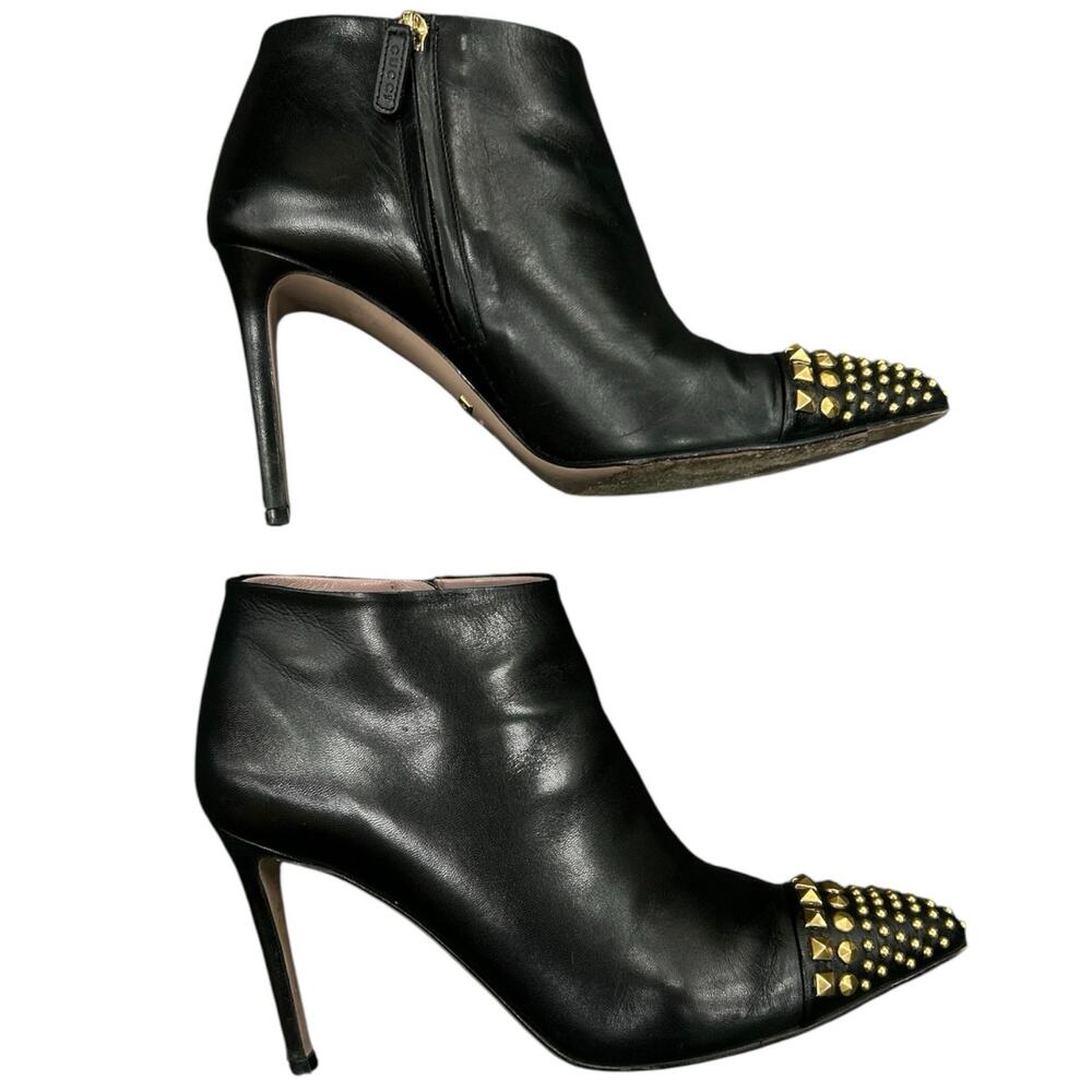 Gucci Booties Women’s Size US 6 Smooth Leather 3” Stiletto w/ Gold Studs - Picture 5 of 7